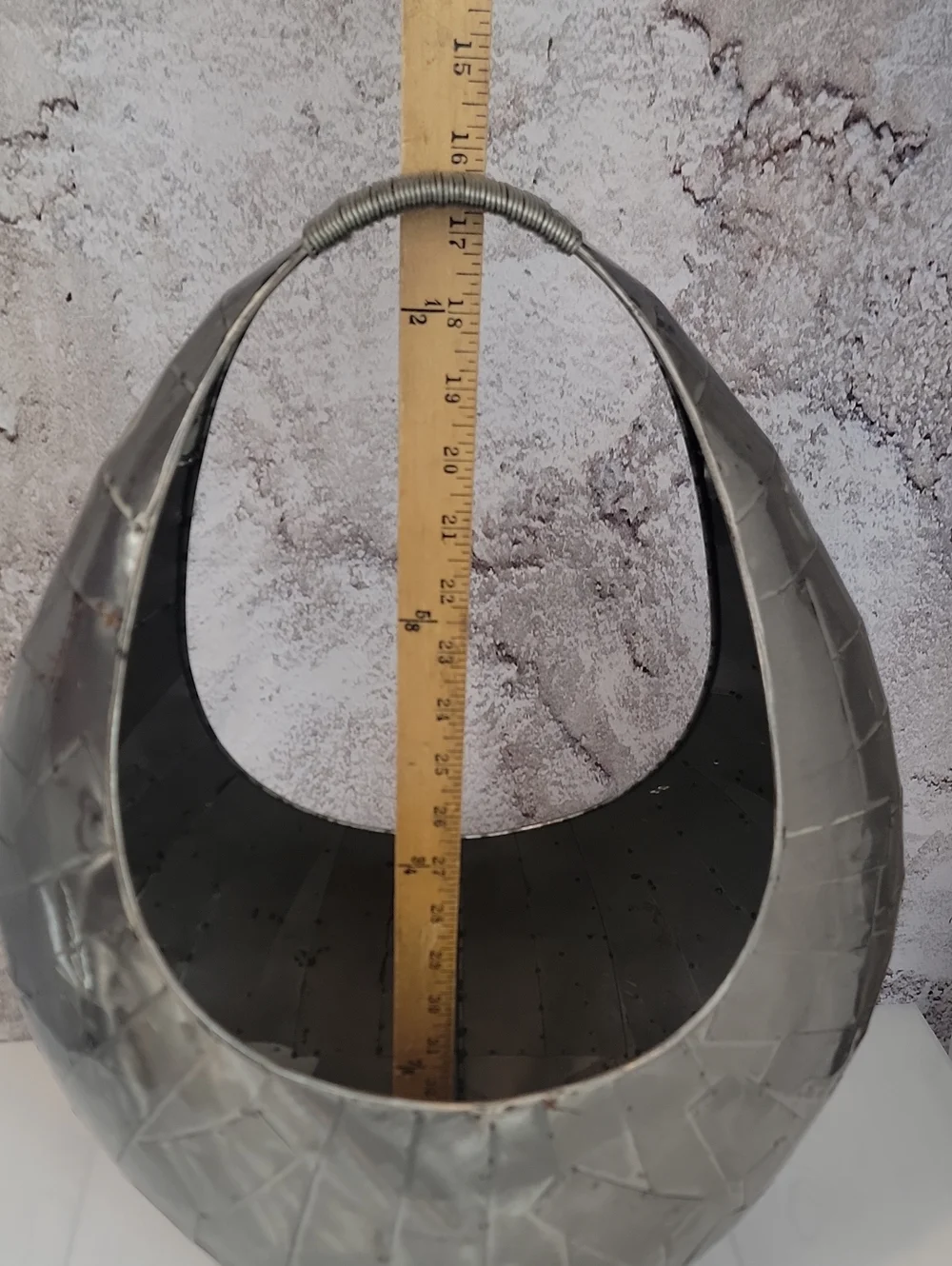 Modern Brutalist Metal Crescent Basket - Silver Home Art Accent
